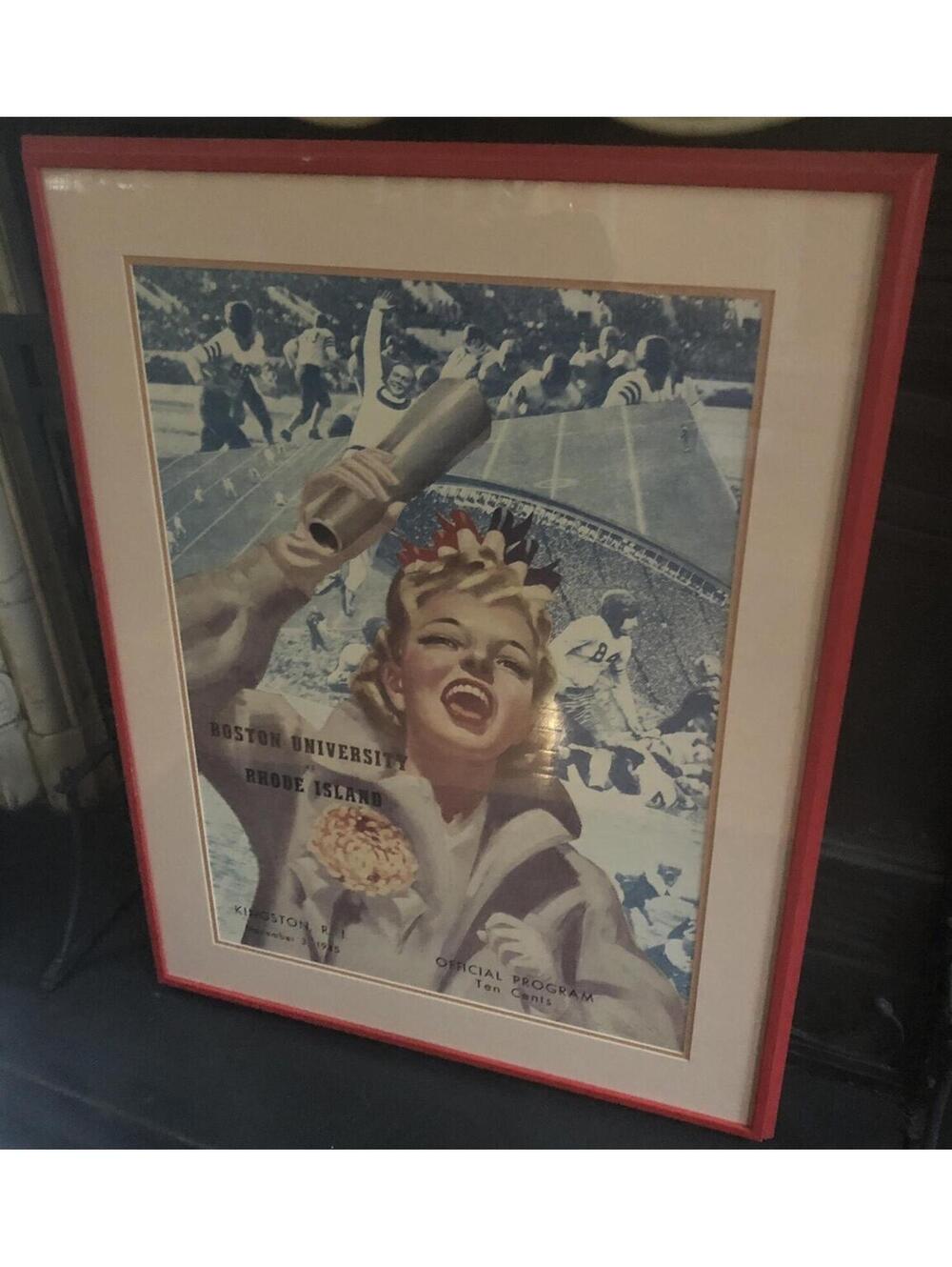 Original Vintage College Football Poster Boston University Vs. Rhode Island 1945